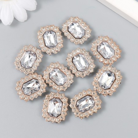 Decor for creativity plastic, rhinestones "octagonal medallion" nr 10 pcs white 1.8x2.4 cm-2