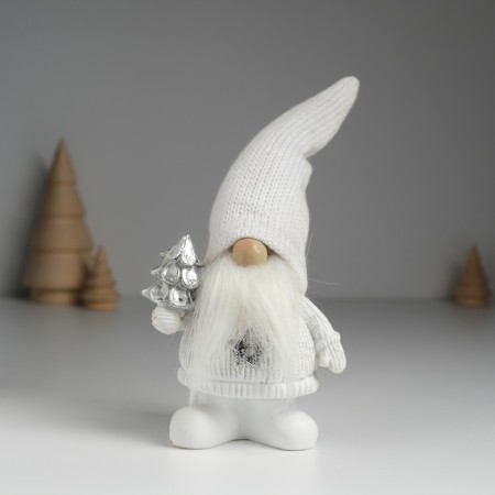 Polystone souvenir "Santa Claus in a white knitted cap, with a silver Christmas tree" 8.5x5x18 cm