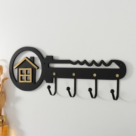 Decorative tree hooks "Key to home" Black, Mirror 4.5x40.5x14.5 cm-1