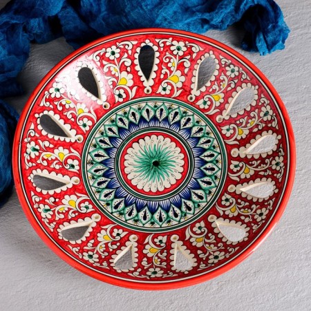 Rishtan ceramics "Patterns", 33 cm, red-1