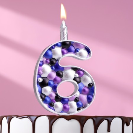 Candle for the cake "Bubbles", number "6", 10 cm, silver