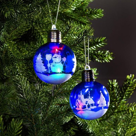 A set of Christmas tree balls "Winter landscape" 2 pcs., Battery, 1 LED, GGB glow