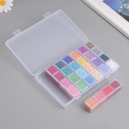Glass 8/0 (3 mm) in the box "Bright" 28 colors x 10 g + decor 17.5x10.5x2.4 cm-2