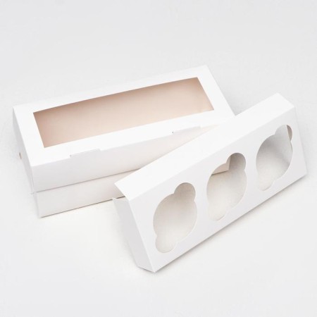 Packaging for 3 cupcake with a window, cellulose, 25 x 10 x 10 cm-2