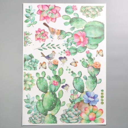 Interior plastic sticker "succulents" 60x90 cm, mix-1