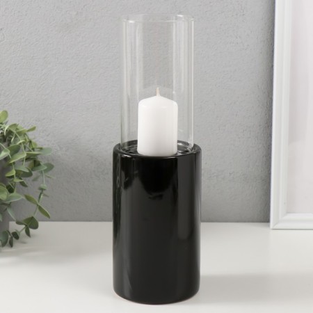 Ceramics candlestick, glass for 1 candle "chrome" d = 7.5 cm black 9.2x9.2x29.5 cm-3