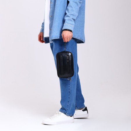 Male bag over the shoulder, artificial leather, black color-5