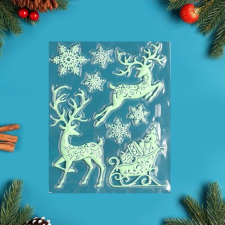 Stickers on the windows "New Year" deer, sled, 27 x 18 cm
