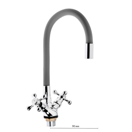 Kitchen mixer Zein Z2108, two -wound, silicone spout, gray/chrome-3