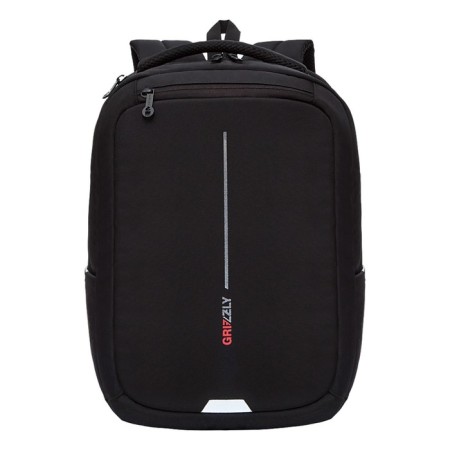 Youth backpack, 41.5 x 29 x 18 cm, Grizzly 134, ergonomic back, laptop compartment, black/red RU-134-1