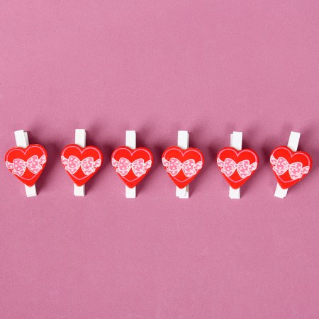 Decorative clothing “hearts with a bow” set 6 pcs., 2 × 11.5 × 16 cm