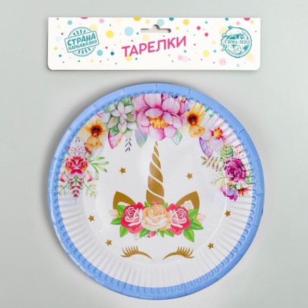 Paper plate "Unicorn and flowers", set of 6 pcs.-1
