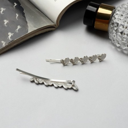 Invisibility for hair "Annabell" (set 2 pcs) heart white, 6.5 cm, silver-1