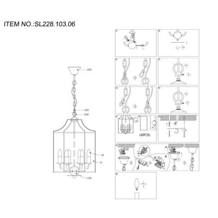 Suspended chandelier ST LUCE. SL228.103.06. TERSO. 6x40 watts, E14, 40x40x56 cm, chromium color-6
