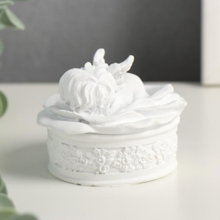 Polystone box white angel on a flower 6*8*8.5 cm mix-4