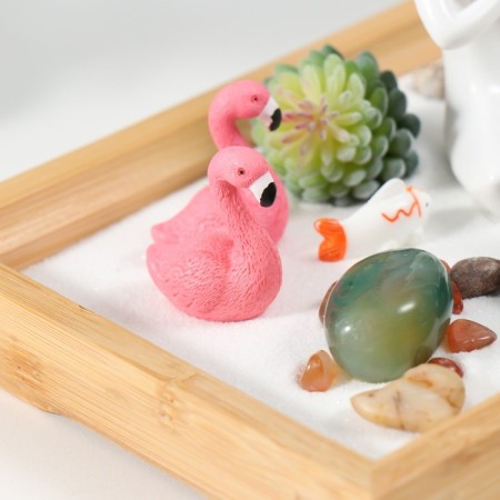 Zen Stones Garden "Buddha and Flamingo" White sand 2.5x21.5x13 cm-2