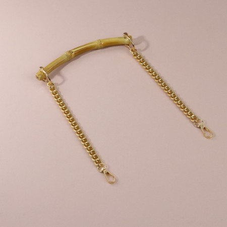 Handle for a bag, bamboo, with chains and carbines, 60 cm, gold color-1