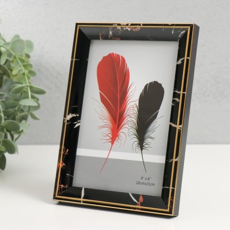 Photo frame plastic 10x15 cm "Black marble with a gold frame" 12x17 cm-2