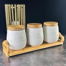 Set of lenardi bamboo cans, on a stand, 320 ml, 3 pcs