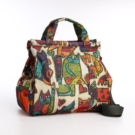 Road bag with lightning, external pocket, long belt, beige color/multi -colored