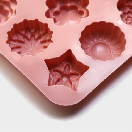 Baking uniform “Flowers”, silicone, 12 cells, 20.5 × 15.6 × 2 cm, pink color-3