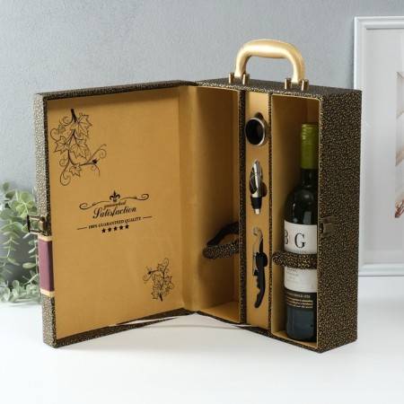 Casket wood, leatherette for 2 bottles "red dry" 3 objects 11.5x26x37 cm-1