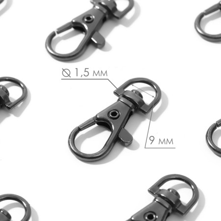Metal carbine, 35 × 15 mm / 9 × 1.5 mm, 10 pcs, black color