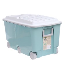 Box for toys on wheels, green color