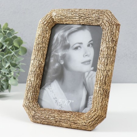 Photo frame Polystone 13x18 cm "wood bark" beveled angles gold 16x22 cm-1