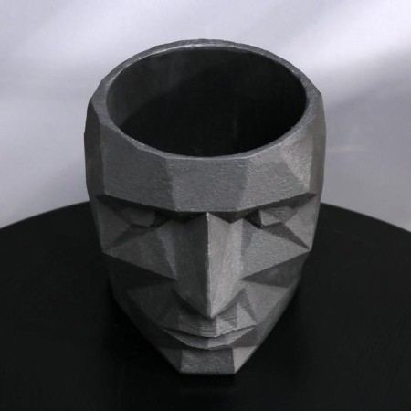 Polygonal pots from gypsum "Head", Black color, 11 × 12 cm-2