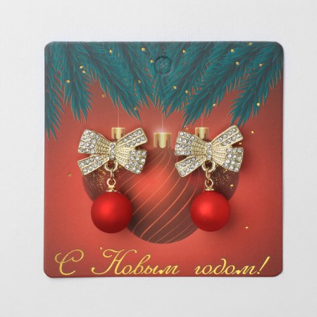 New Year! Earrings "New Year" bows, white-red color in gold-4