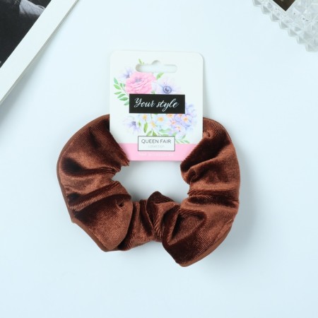 Hair elastic band "Orbit" Classic velvet, 10 cm, brown-1