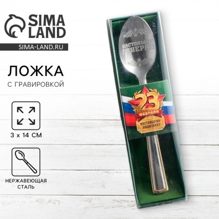 A teaspoon spoon with an engraving “real defender”, in a gift box, 3 x 14 cm.