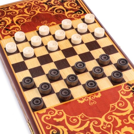 Bull backgammon, wooden board 40 x 40 cm, with a field for playing checkers-2