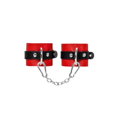Handcuffs Pecado BDSM, soft with one strap with eyelets, genuine leather, red-black 932433-1