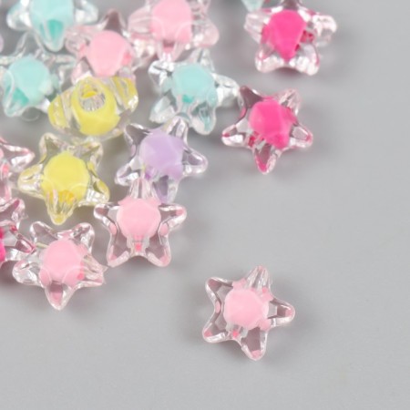 Plastic beads "Star with colored middle" Gloss Mix 1.2x1.2 cm-1