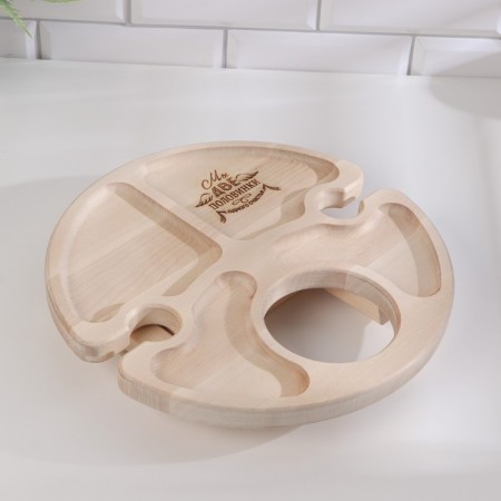 Table - a tray with a menage and folding legs "We are two halves" d = 30x2 cm, birch-2