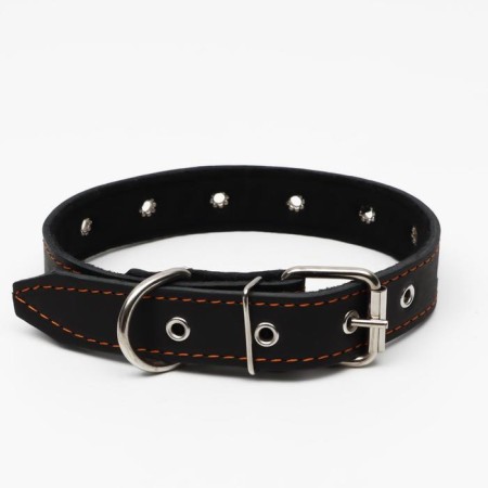 Leather collar on synthetic winterizer, dimensionless, 65 x 3 cm, Osh 22-55 cm, black-1