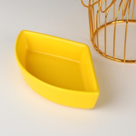 Menzhitsa ceramic 3 cells on the metal stand "Bohemia", 22 × 14 cm, yellow color-3