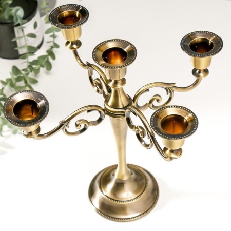 Summary Metal for 5 candles "Laconic" color of brass 26.5x27.5x10 cm-5