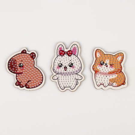 Diamond mosaic on a wooden magnet for children "Cute Beasts", a set for creativity-3