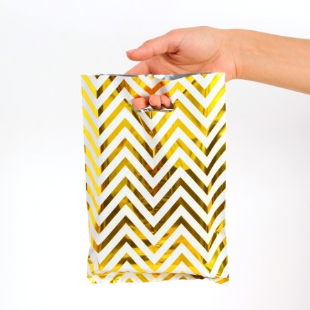 Gift, metallized package, Zig-zag gold 17x25 cm, 20 microns 10 pcs set-1