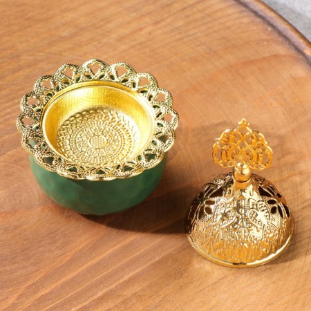 Kurilnitsa for incense powder and cones "Pill", Emerald, 10.5x6.9 cm-2