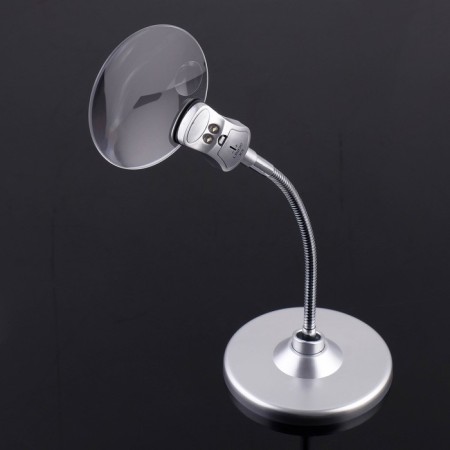 Lupa desktop 2.5x, 8x, diameter 9cm, on a flexible leg, with backlight