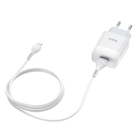 Network charger Hoco C72A, 1 USB, 2.1 A, Lightning cable - USB, 1 m, white-1