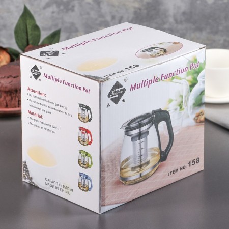Glass teapot “Illusion”, 1.5 l, with metal sieve, black color-7