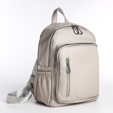 Women's backpack made of artificial leather with lightning, 6 outer pockets, beige color