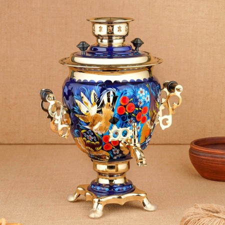 Set "Bird on the blue", sturdy, 3 objects, a samovar 3 l, a teapot 0.7 l, tray-3