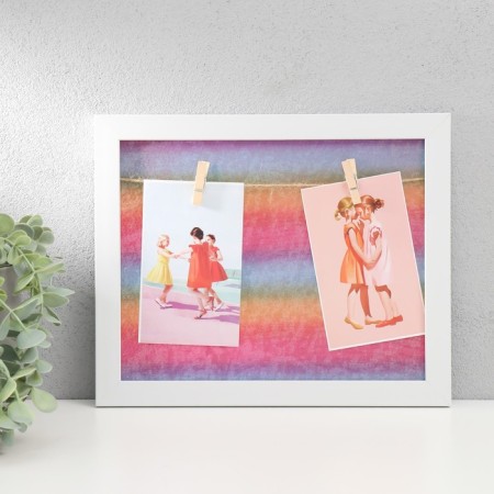 Photo frame plastic, textiles in 2 photos "Sunset" with clothespins, white 27.7x23 cm