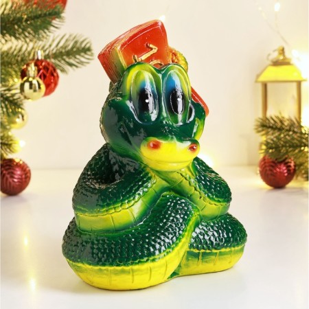 New Year. Symbol 2025. Piggy bank "Snake with a bill" 20x16cm, green-1